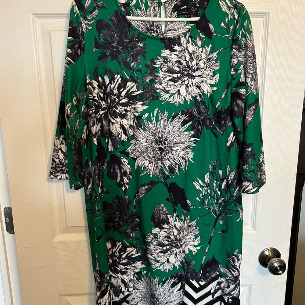 Green Floral Dress with Black and White Accents
